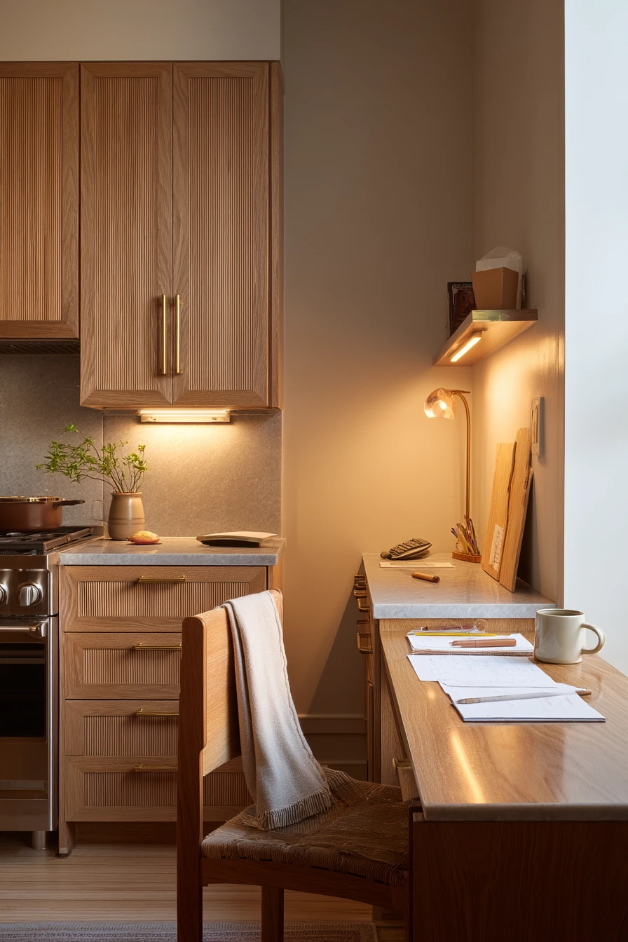 Parallel Kitchen Evening Scene with Quiet Domesticity