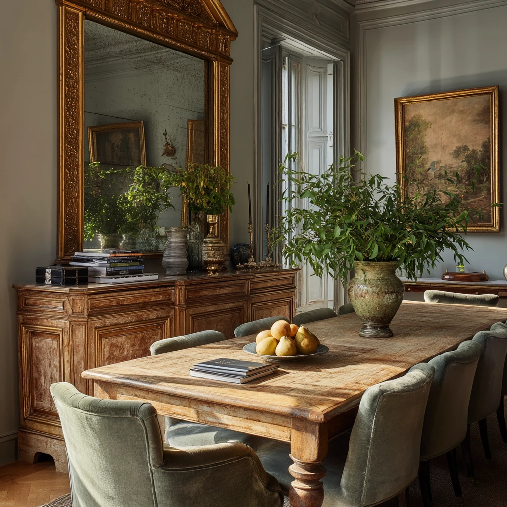 6. Antique-Layered Collector’s Dining Room
