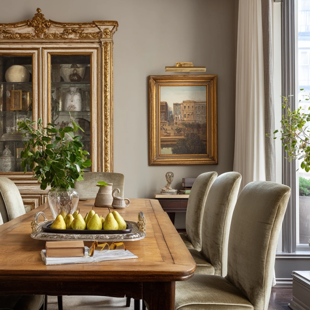 6. Antique-Layered Collector’s Dining Room