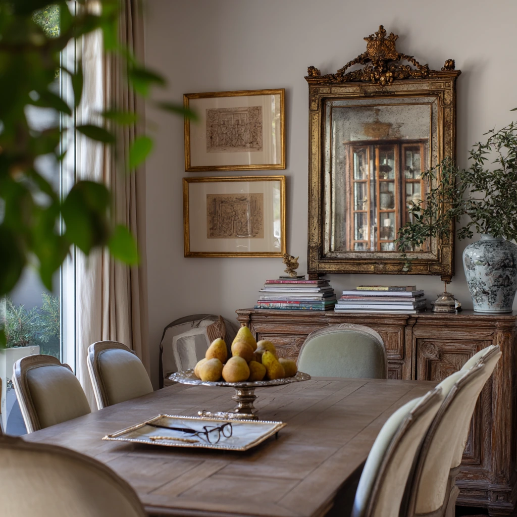 6. Antique-Layered Collector’s Dining Room