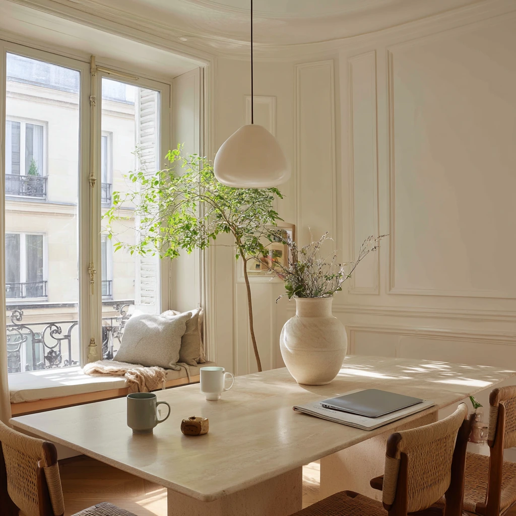7. Neutral Modern Parisian Dining Space