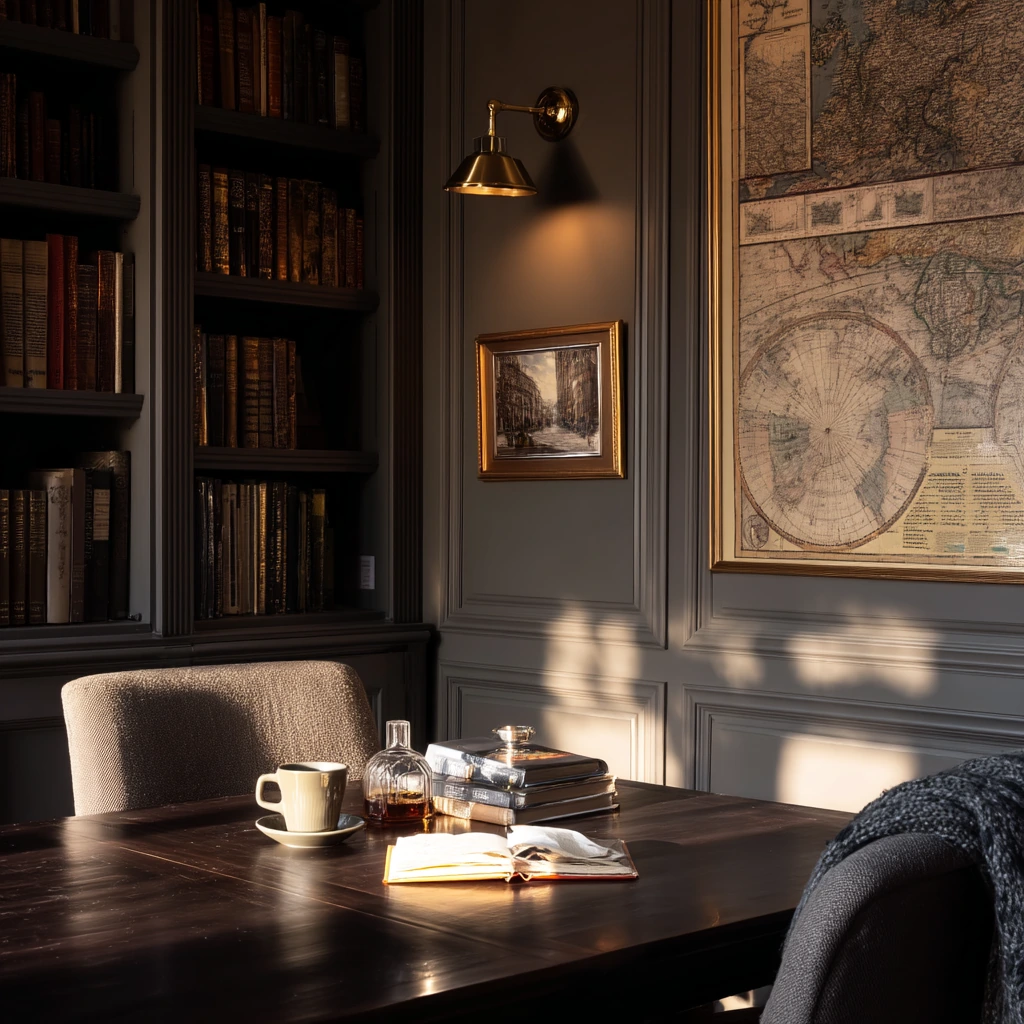 9. Moody Heritage Dining Room with Library Feel