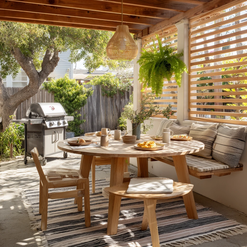 Family Breakfast Under a Partially Covered Deck