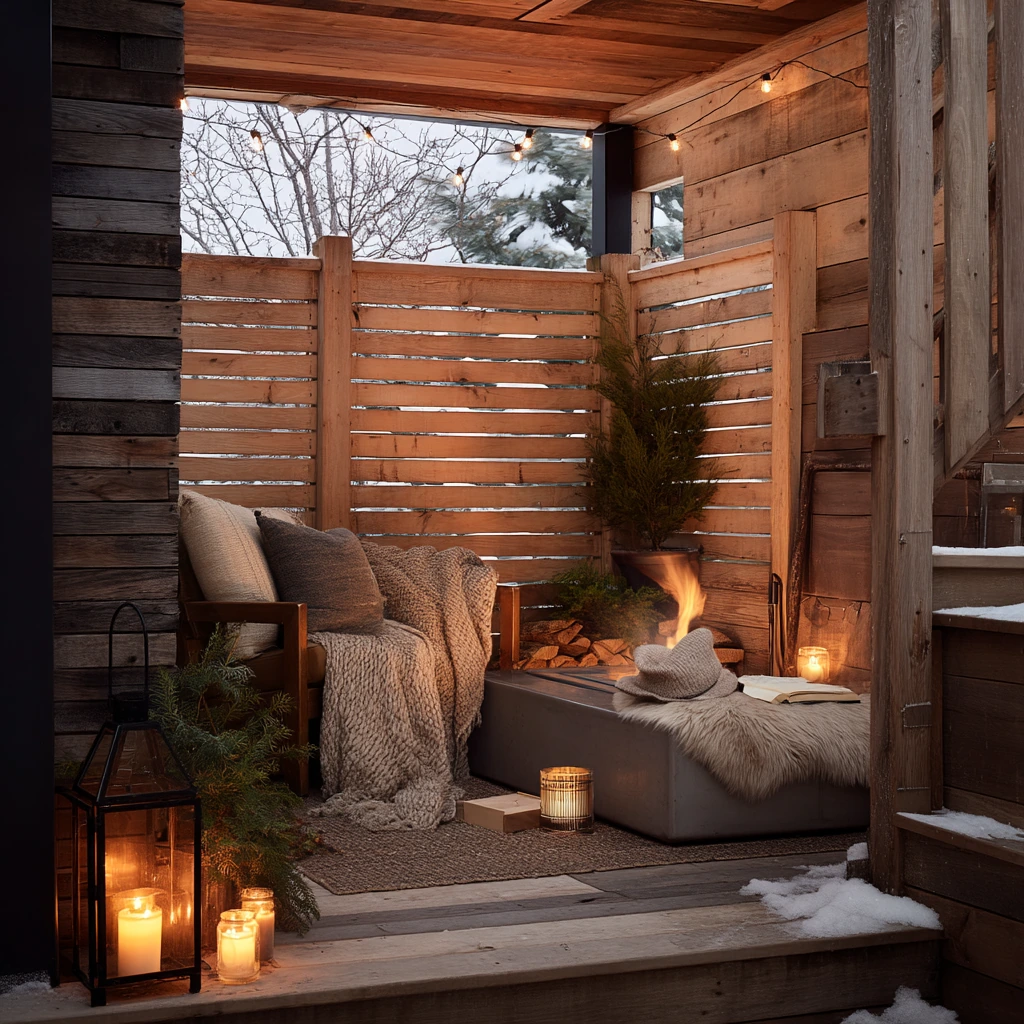 Cozy Winter Deck With a Protected Hearth Corner