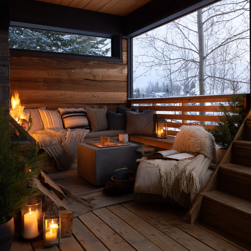 Cozy Winter Deck With a Protected Hearth Corner