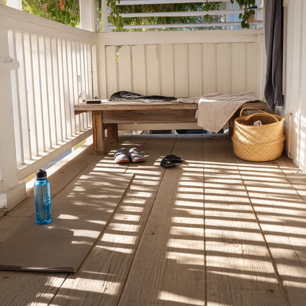Morning Yoga on a Partially Covered Deck