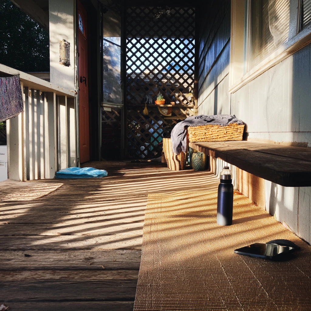 Morning Yoga on a Partially Covered Deck