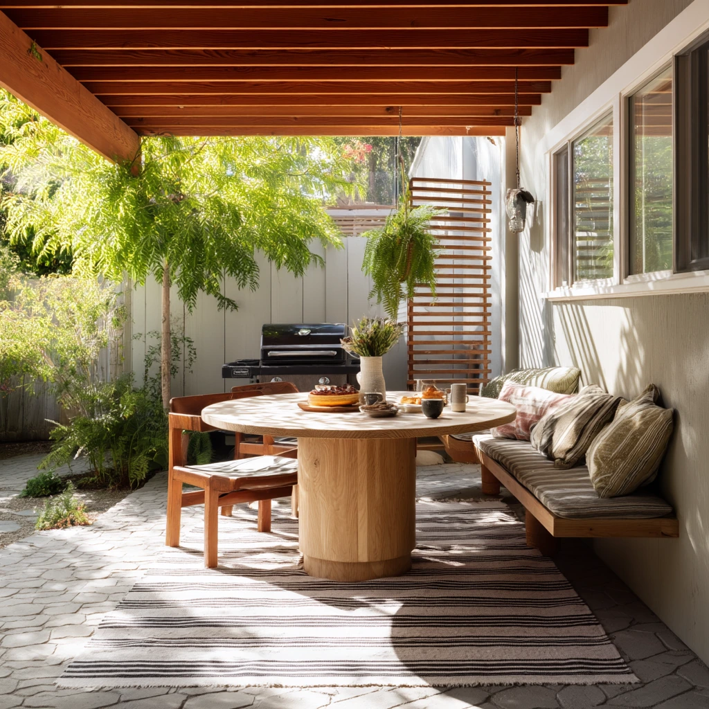 Family Breakfast Under a Partially Covered Deck