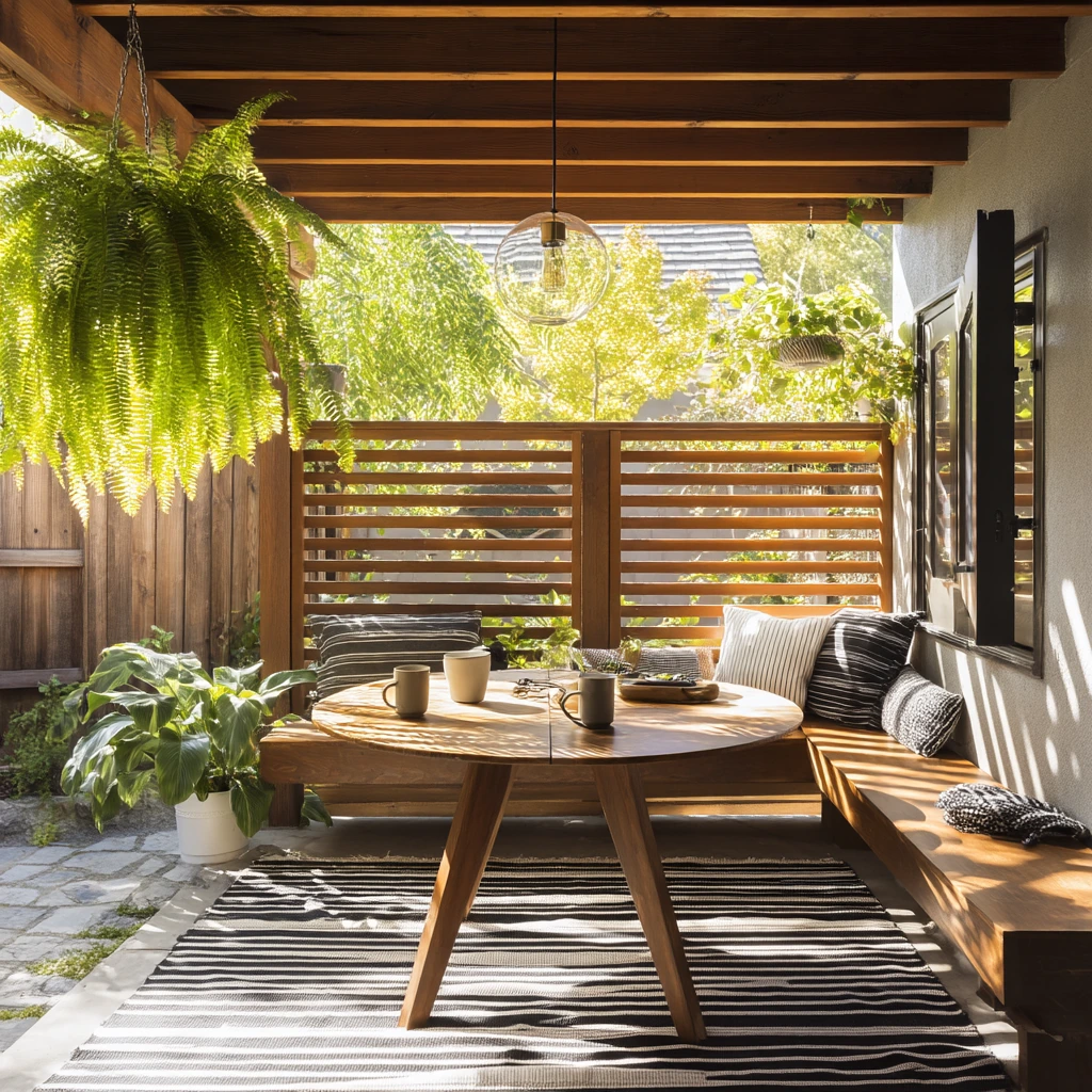 Family Breakfast Under a Partially Covered Deck