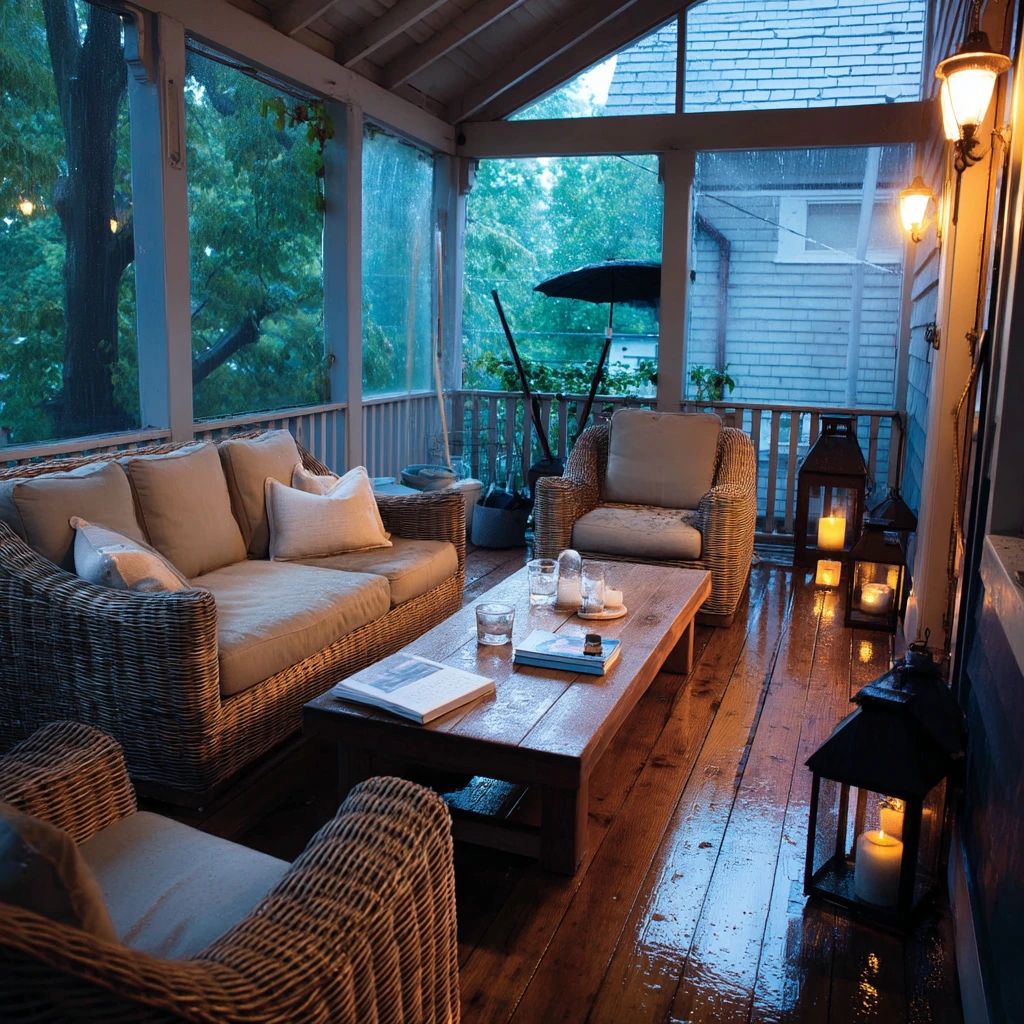 Rainy Evening Lounge With a Covered Corner