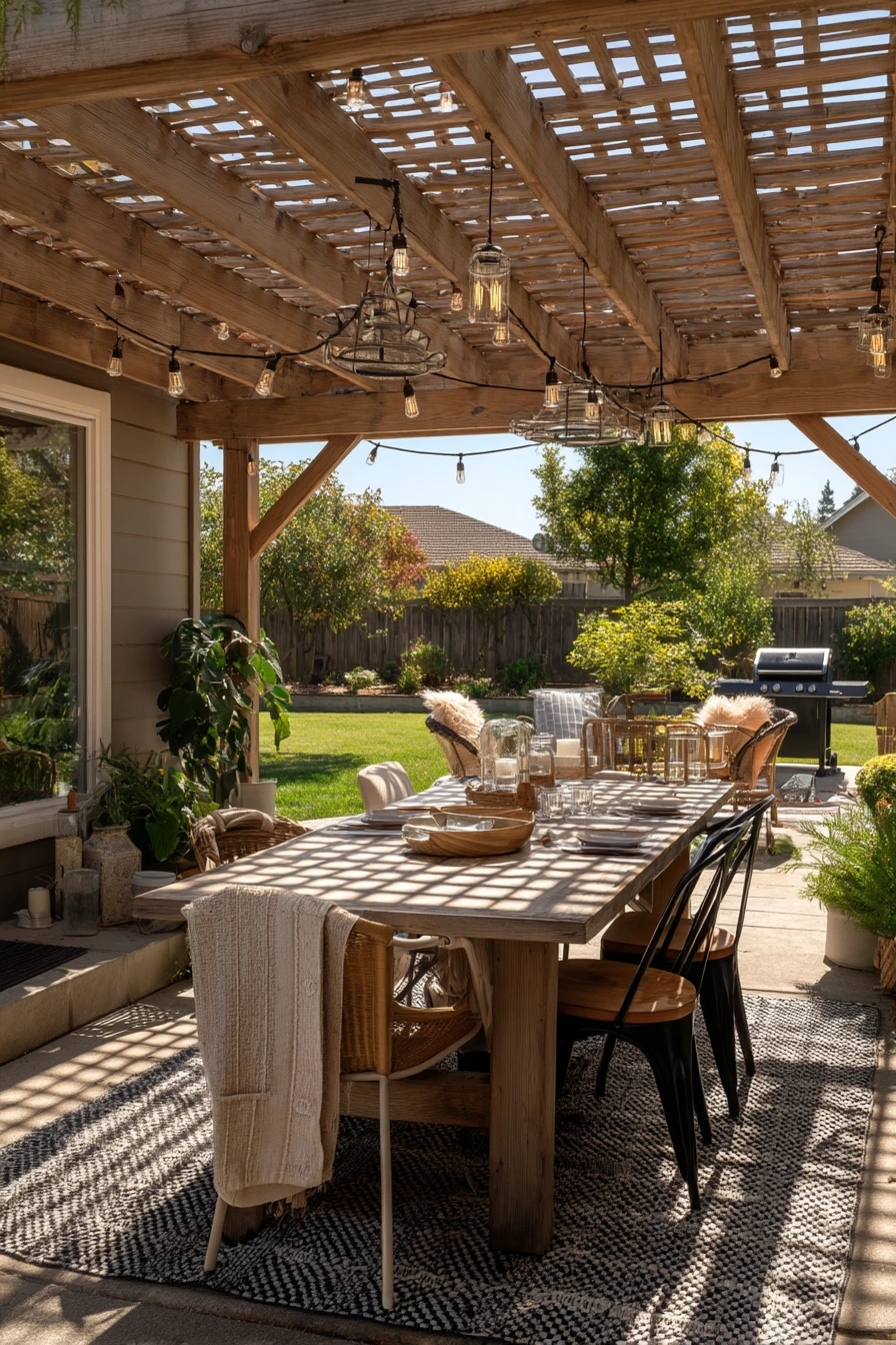 Budget Pergola Lattice Ceiling with String Lights