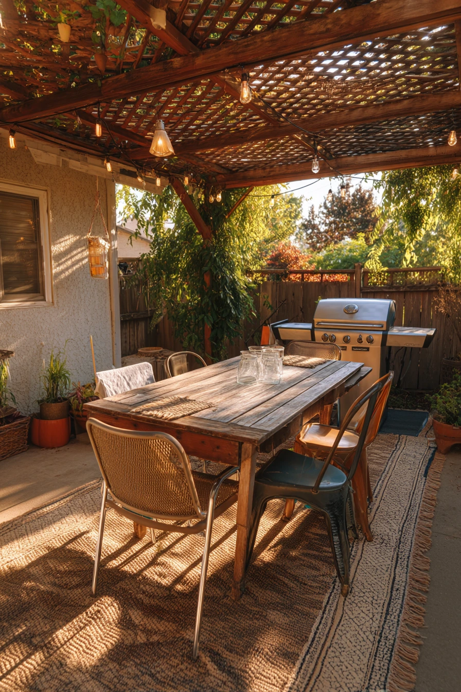 Budget Pergola Lattice Ceiling with String Lights