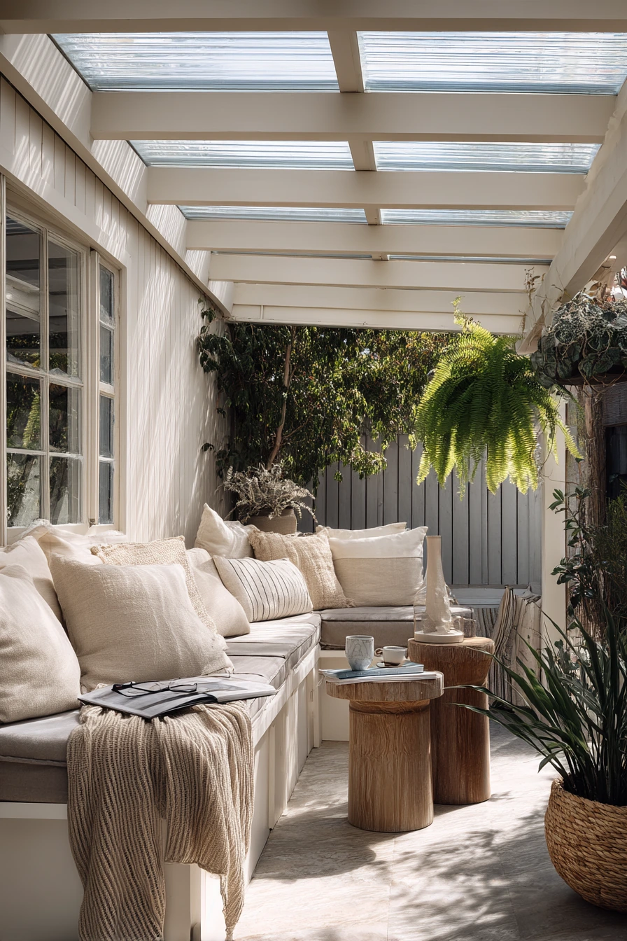 Covered Patio with Skylight Panels and Plants