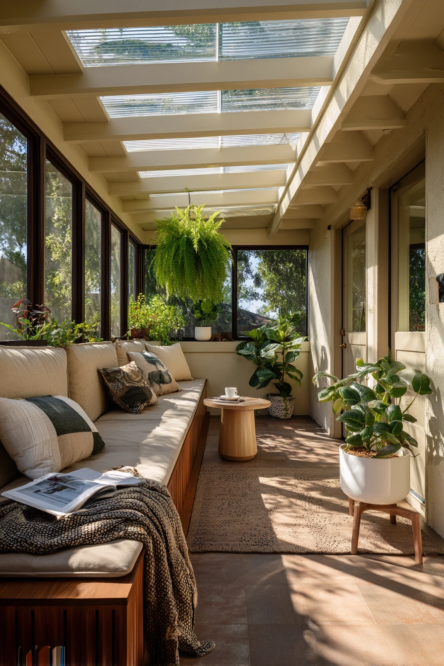 Covered Patio with Skylight Panels and Plants