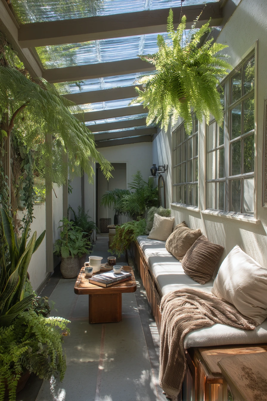 Covered Patio with Skylight Panels and Plants