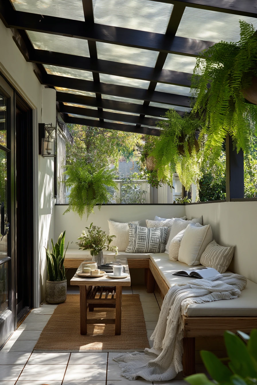 Covered Patio with Skylight Panels and Plants