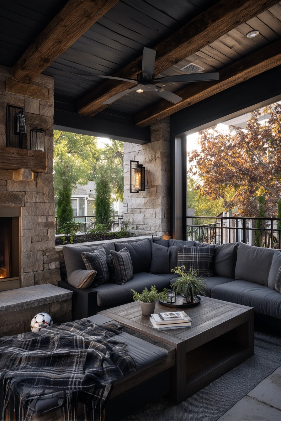 Modern Patio Ceiling with Outdoor Wood Beams