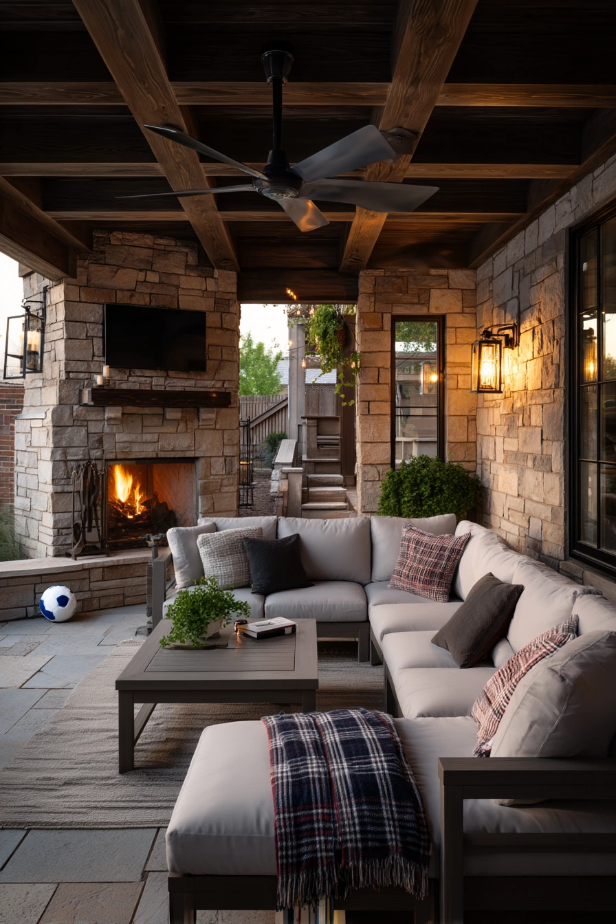 Modern Patio Ceiling with Outdoor Wood Beams