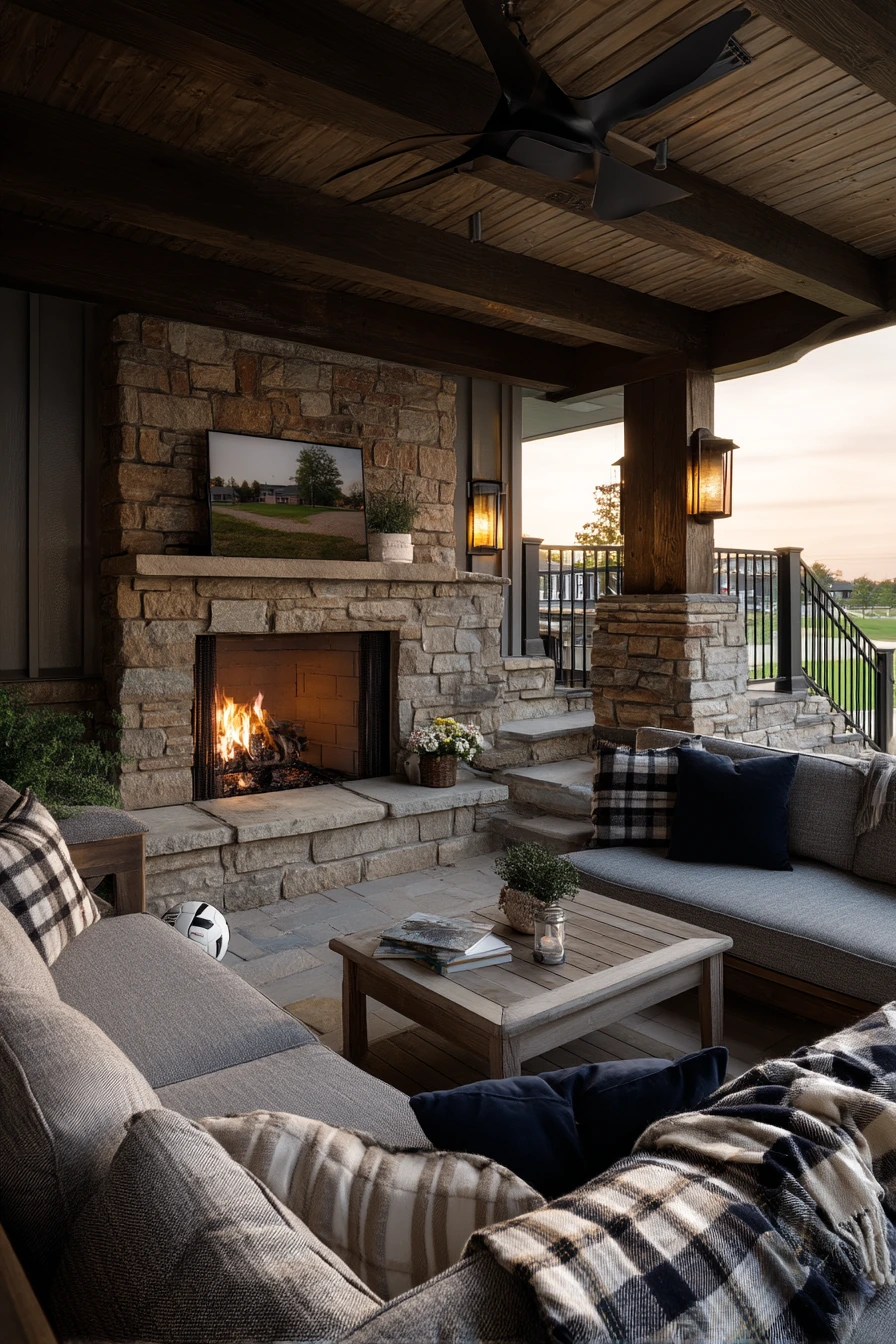 Modern Patio Ceiling with Outdoor Wood Beams