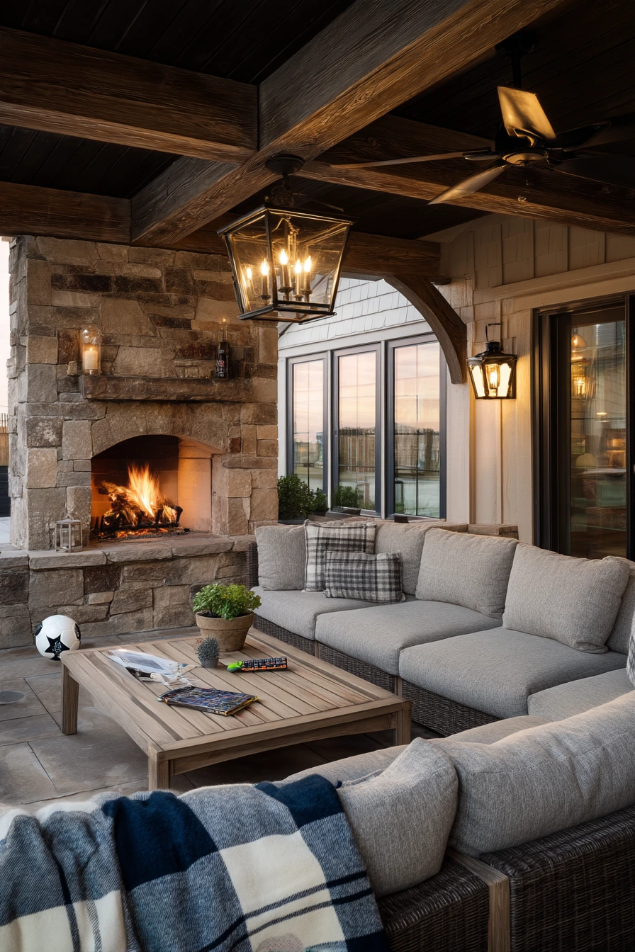 Modern Patio Ceiling with Outdoor Wood Beams