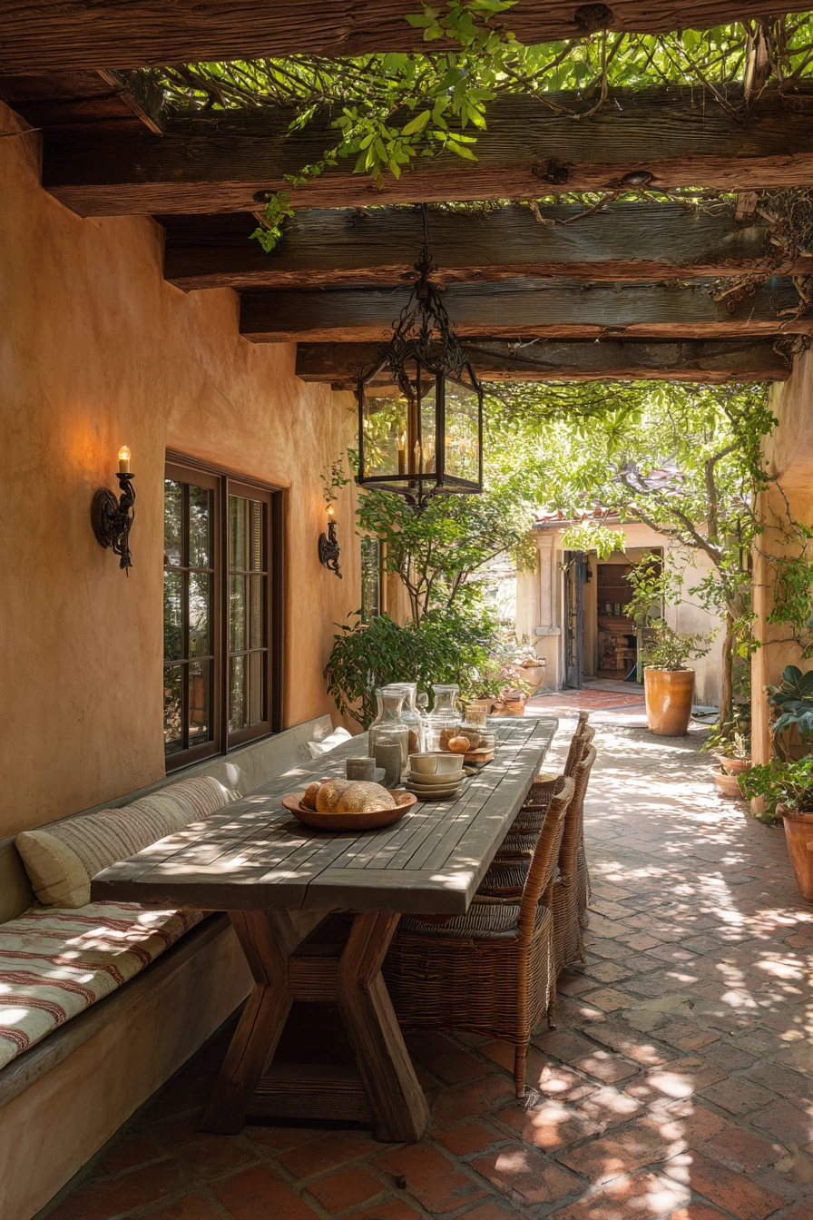 Spanish-Style Patio Ceiling with Painted Rafters