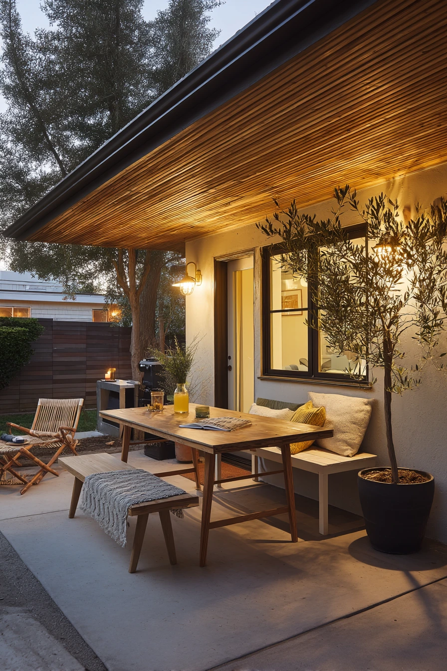 Warm Cedar Slat Ceiling Over a Family Patio