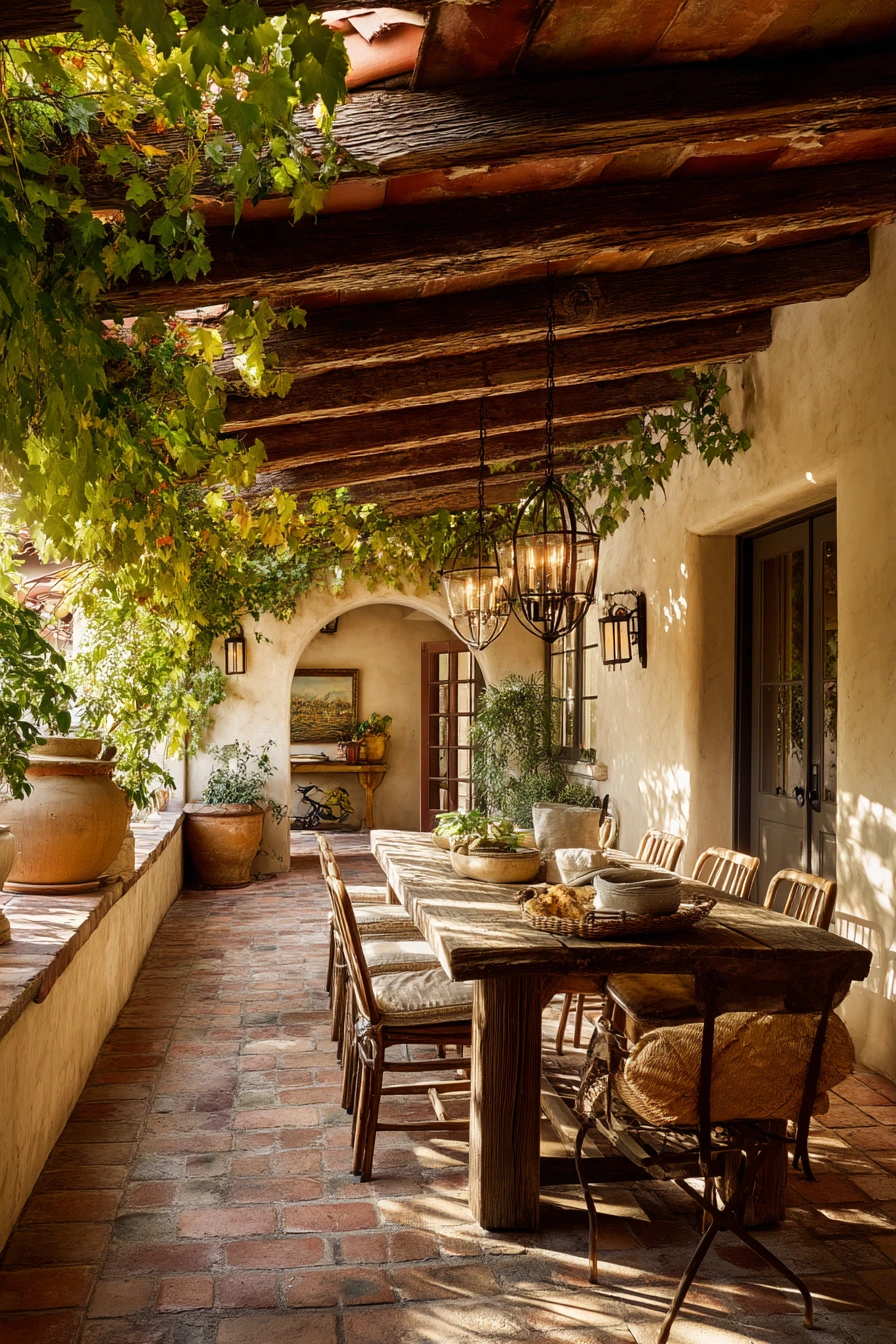 Spanish-Style Patio Ceiling with Painted Rafters