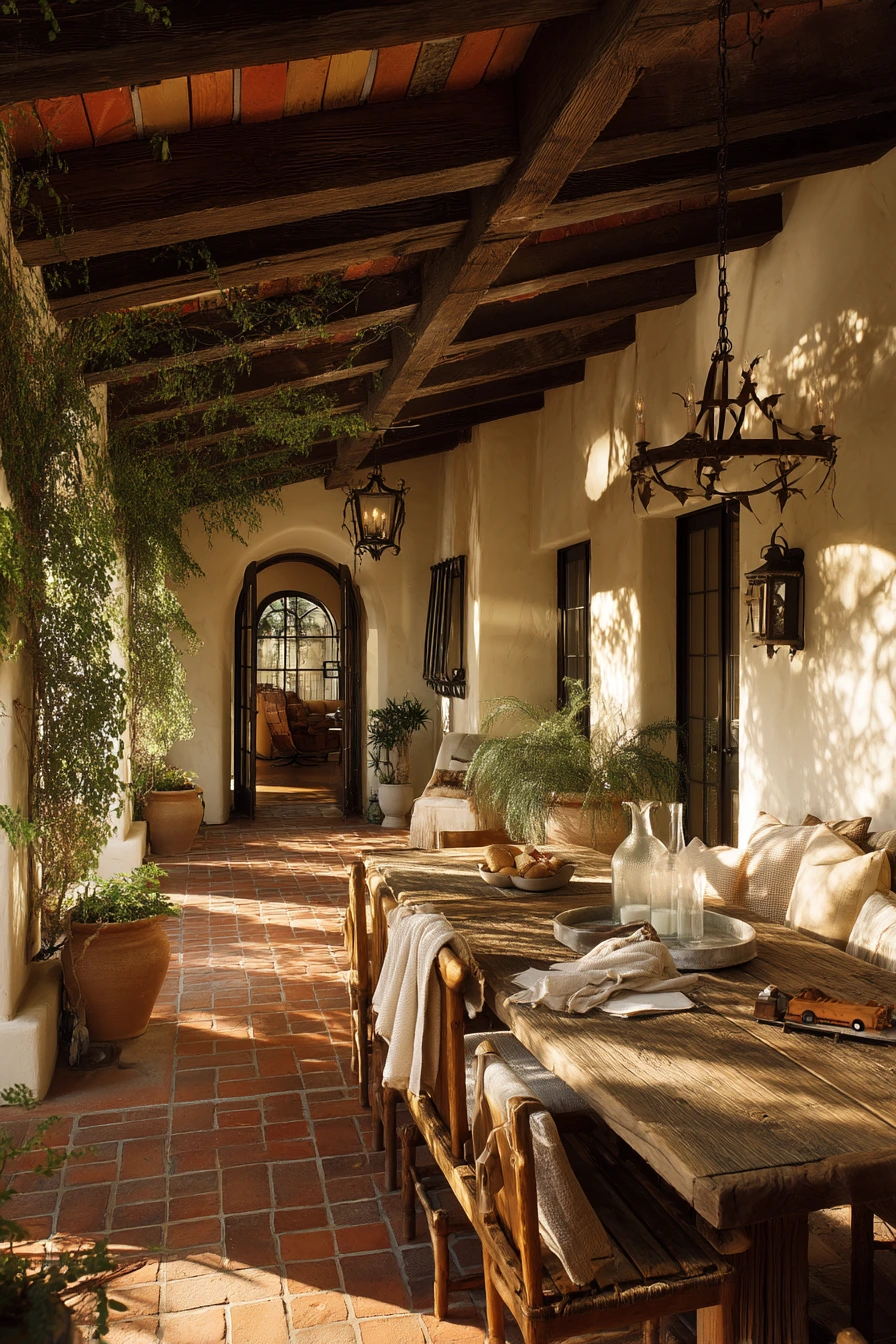Spanish-Style Patio Ceiling with Painted Rafters