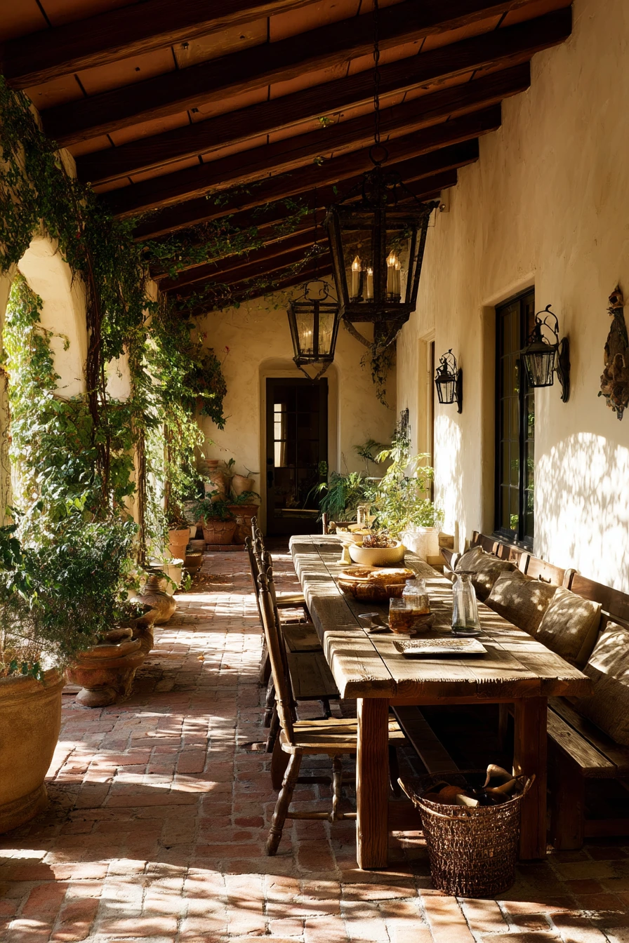 Spanish-Style Patio Ceiling with Painted Rafters