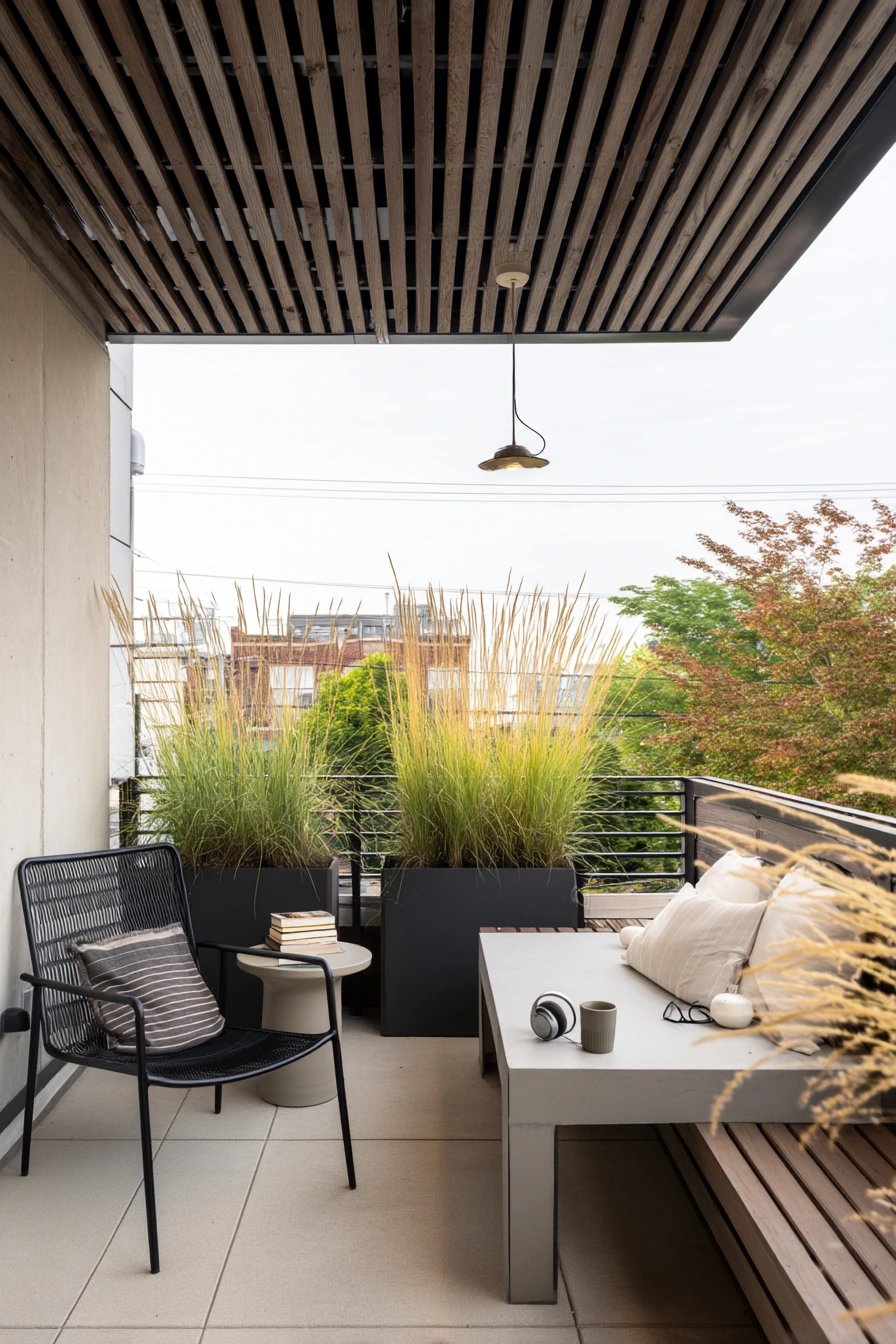 Minimal Patio Ceiling with Slatted Privacy Screen Above