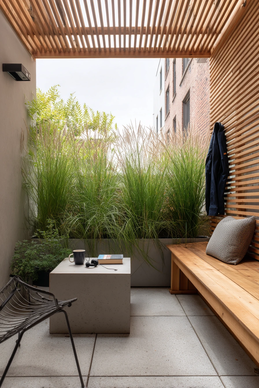 Minimal Patio Ceiling with Slatted Privacy Screen Above