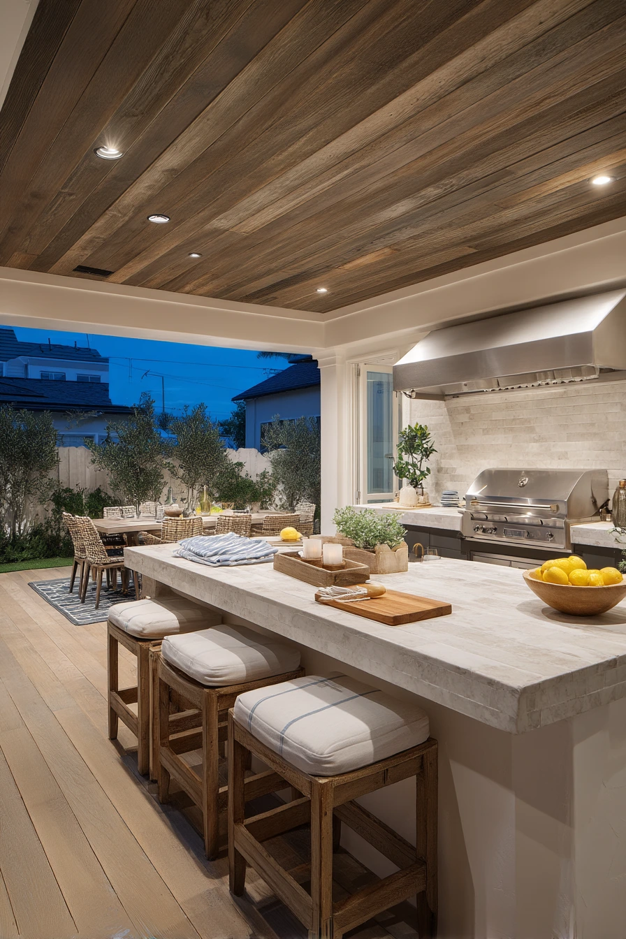 Outdoor Kitchen Patio Ceiling with Recessed Lights