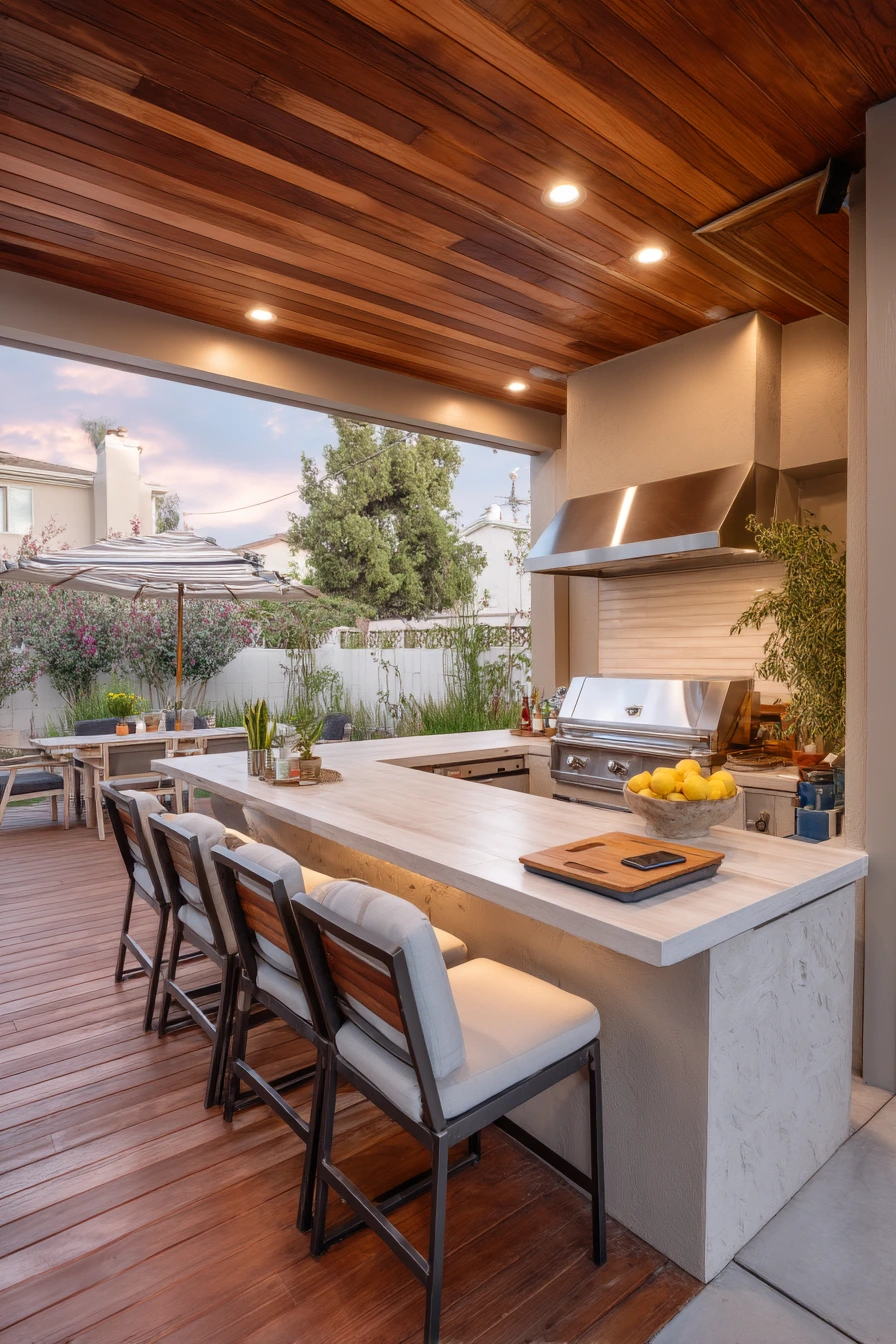 Outdoor Kitchen Patio Ceiling with Recessed Lights