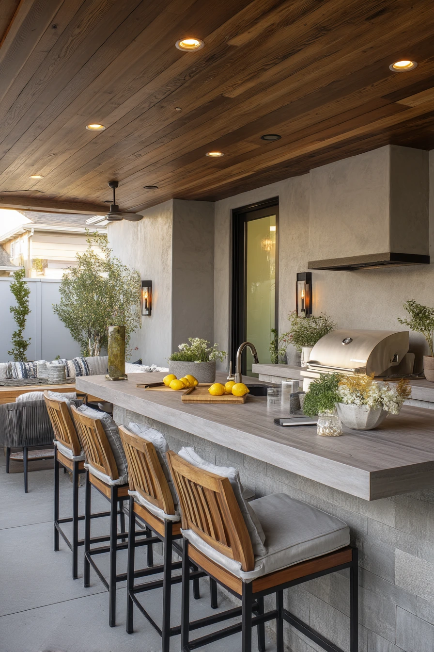 Outdoor Kitchen Patio Ceiling with Recessed Lights