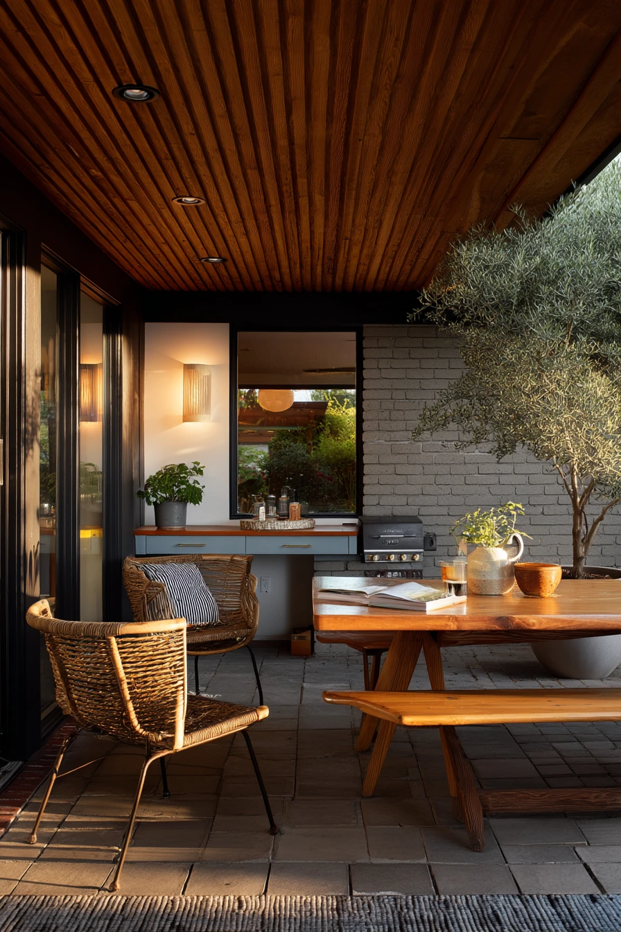 Warm Cedar Slat Ceiling Over a Family Patio