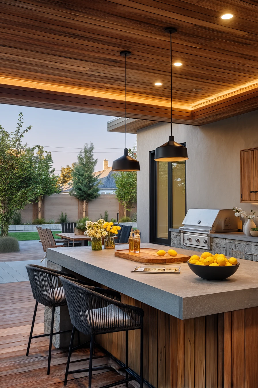 Outdoor Kitchen Patio Ceiling with Recessed Lights