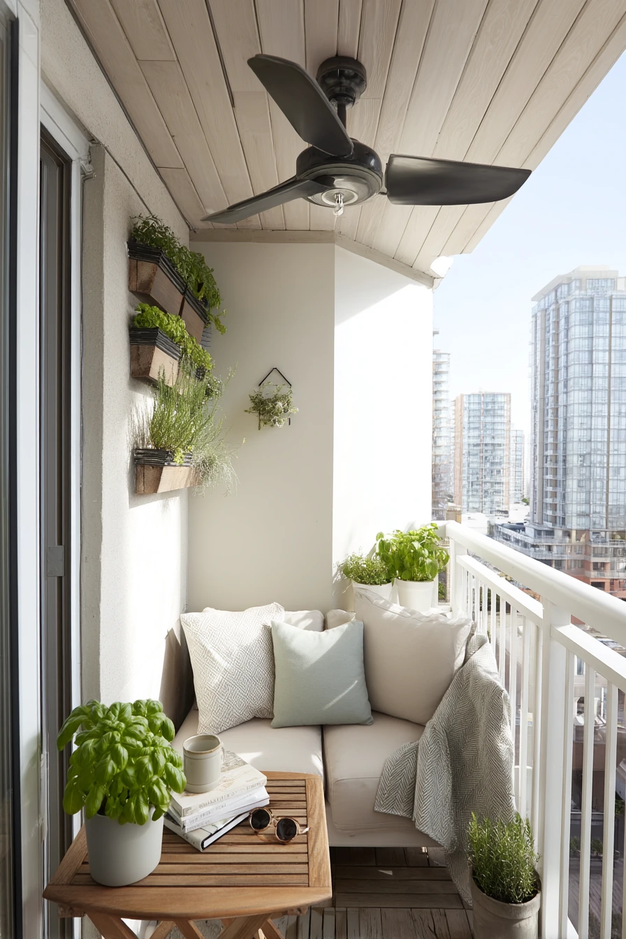 Painted Tongue-and-Groove Ceiling for a Compact Condo Patio