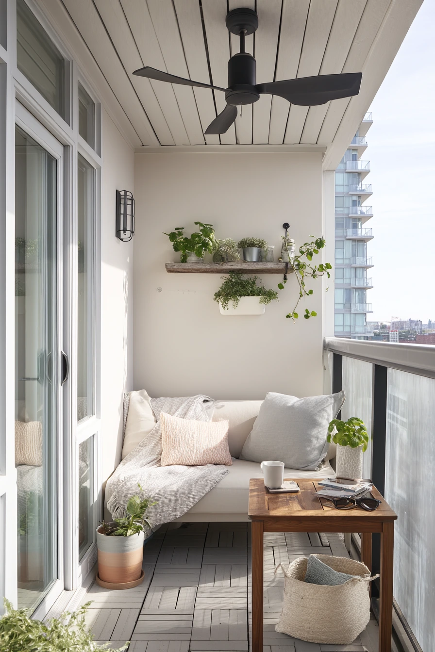 Painted Tongue-and-Groove Ceiling for a Compact Condo Patio