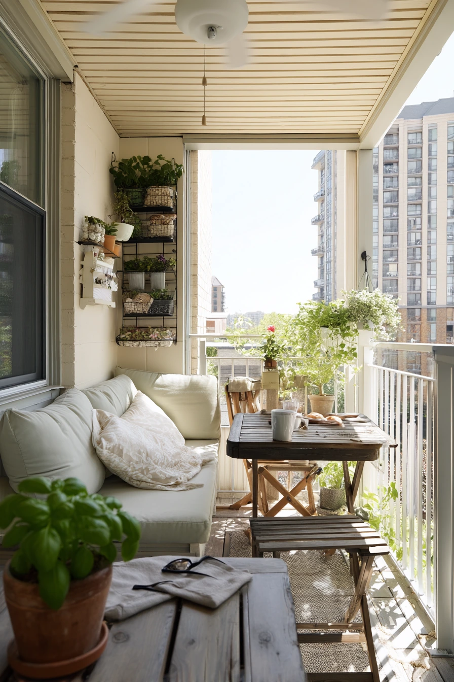 Painted Tongue-and-Groove Ceiling for a Compact Condo Patio