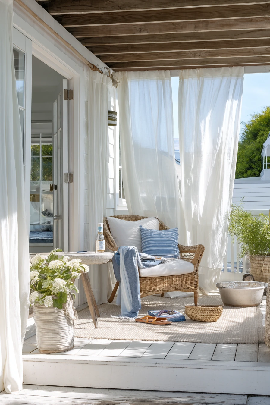 5. Coastal Patio Curtains With Breezy Layers