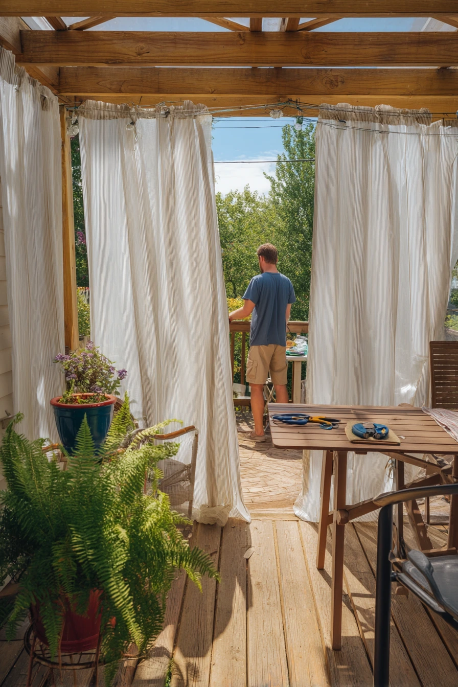 6. Budget DIY Curtain Panels on a Backyard Pergola