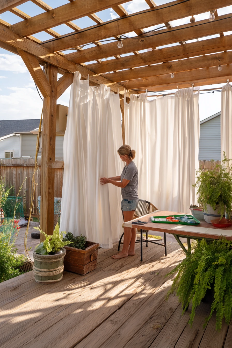 6. Budget DIY Curtain Panels on a Backyard Pergola