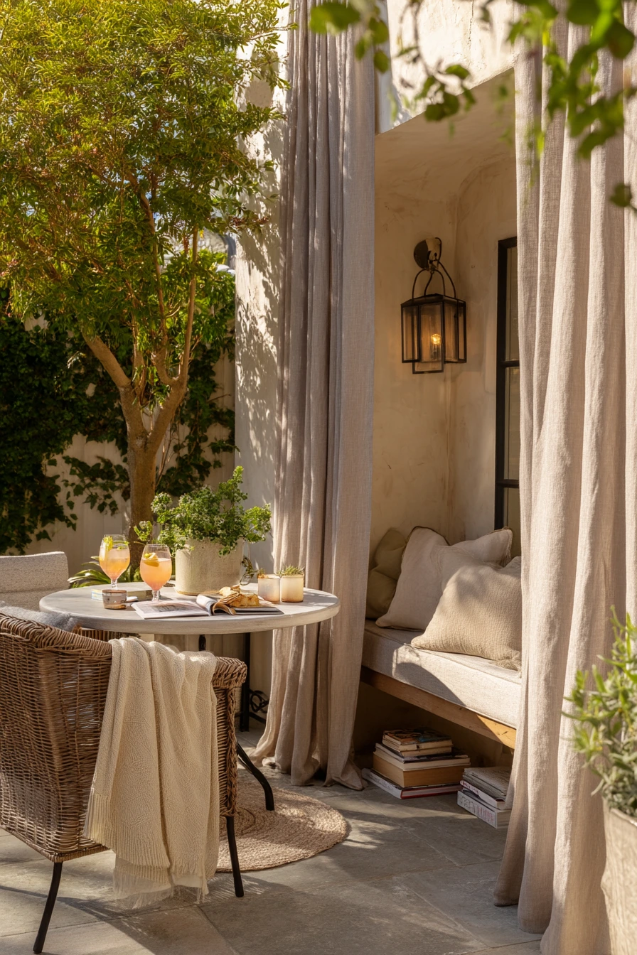 7. Courtyard Patio Curtains for a Dinner Party