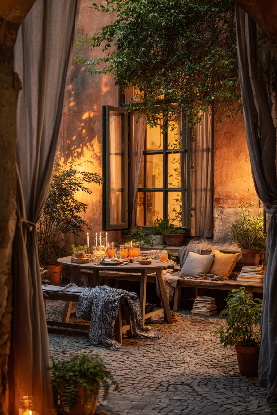 7. Courtyard Patio Curtains for a Dinner Party
