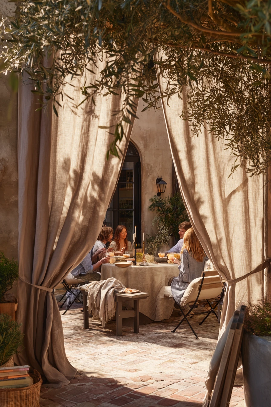 7. Courtyard Patio Curtains for a Dinner Party