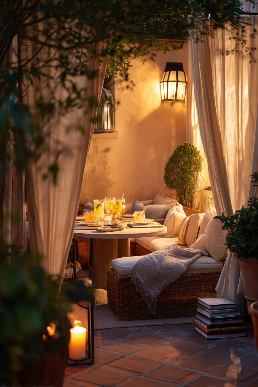 7. Courtyard Patio Curtains for a Dinner Party