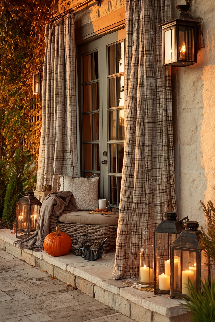 9. Seasonal Fall Patio Curtain Idea With Warm Layers