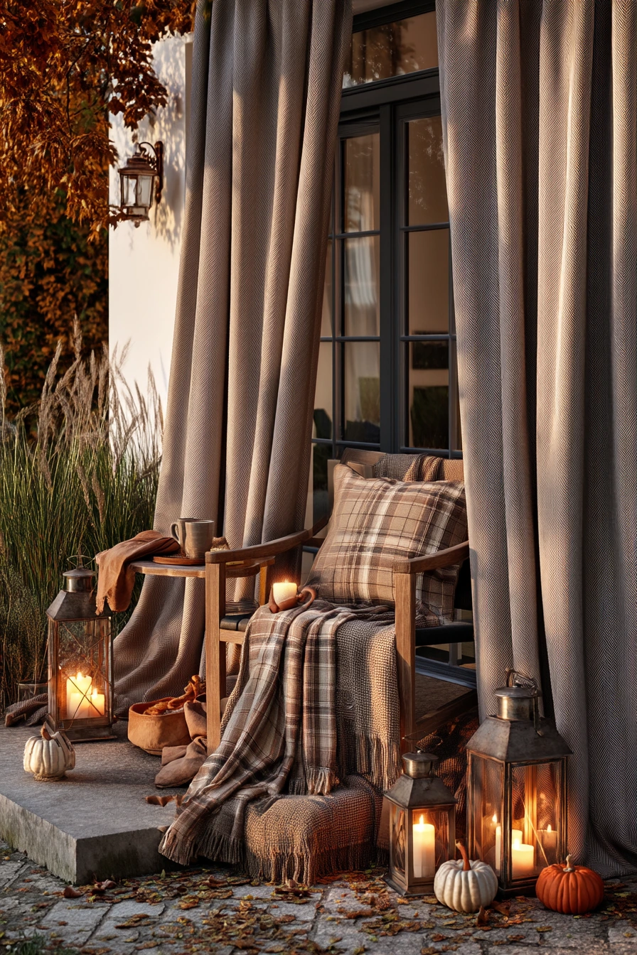 9. Seasonal Fall Patio Curtain Idea With Warm Layers