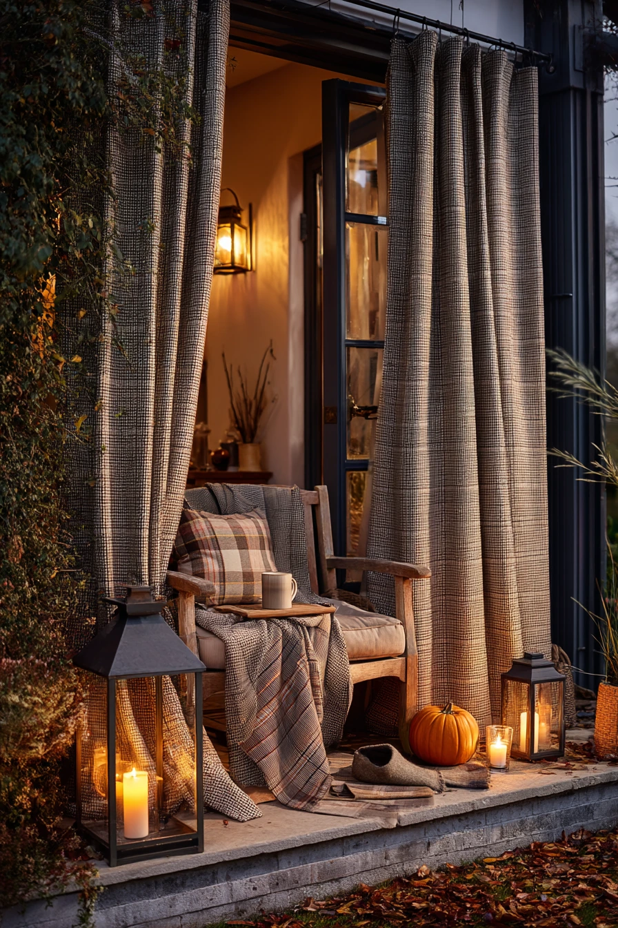 9. Seasonal Fall Patio Curtain Idea With Warm Layers