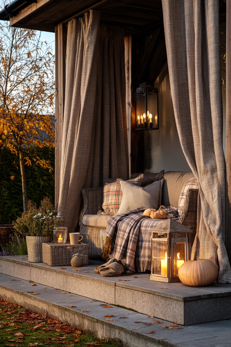 9. Seasonal Fall Patio Curtain Idea With Warm Layers
